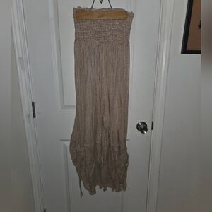 Bohemian Tan And Patterned SMOCKED ROMPER Urban Outfitters Xs